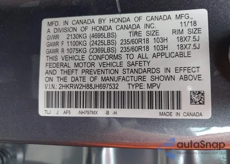 2018 Honda Cr-V Ex-L/Ex-L Navi z USA, uszkodzony, nr VIN 2HKRW2H88JH697532